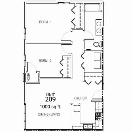 Unit 209 - 1000 sq ft
