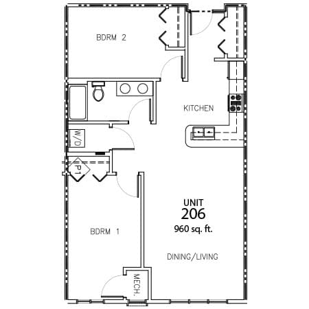 Unit 206 - 960 sq ft