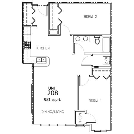 Unit 208 - 981 sq ft