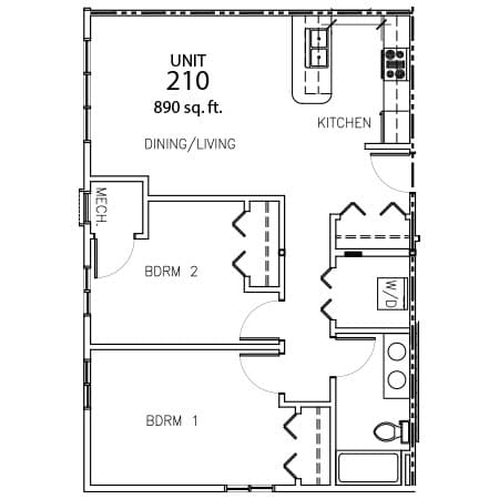 Unit 210 - 890 sq ft