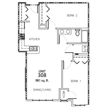 Unit 308 - 981 sq ft
